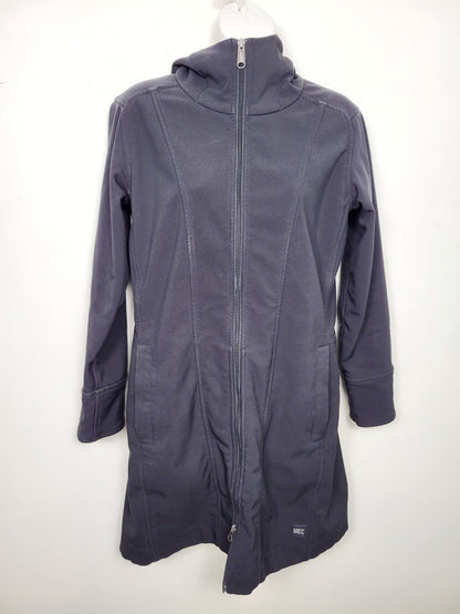KHW2 - MEC black hooded slim fit Barbizon rain jacket. Ladies size medium