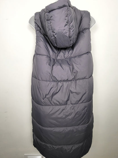 KHW2 - B. Young grey full length hooded puffer vest. Size 36 (Small)