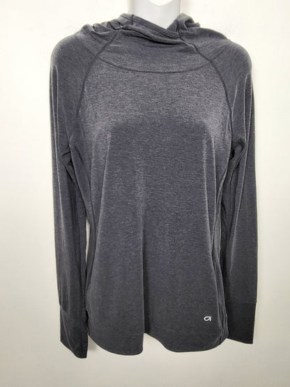 KHW - Gap Fit grey hooded "Breathe" active top. Size medium