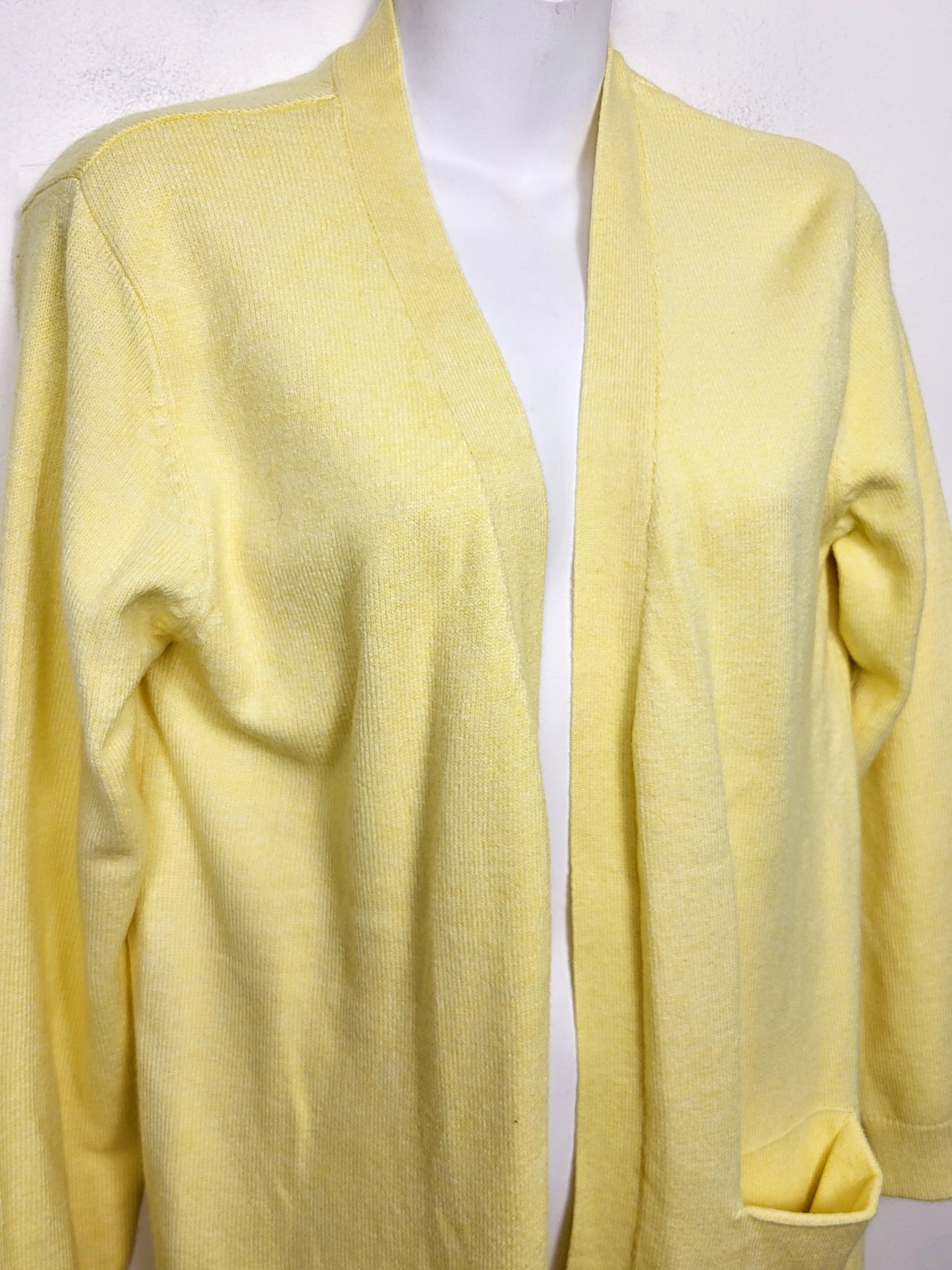 KHW2 - NEW - B. Young lemon coloured "Feeling Good" open cardigan. Size medium