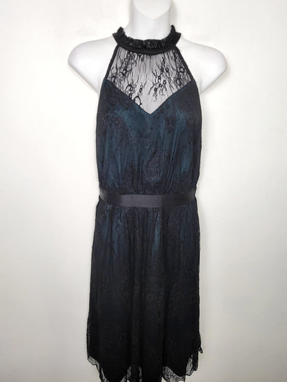 JLMB1 - NEW - RW and Co black lace halter fit n flare gown. Size 8