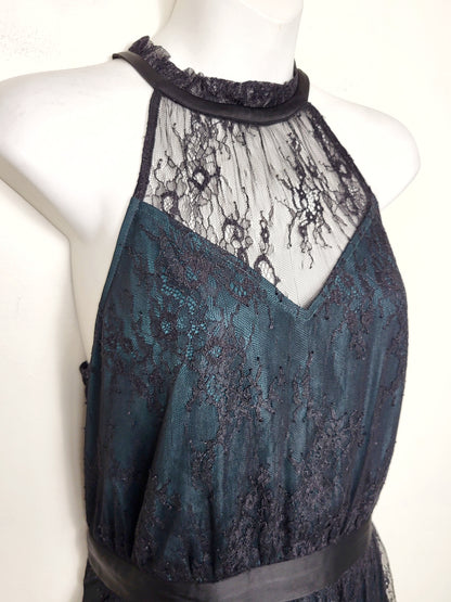 JLMB1 - NEW - RW and Co black lace halter fit n flare gown. Size 8