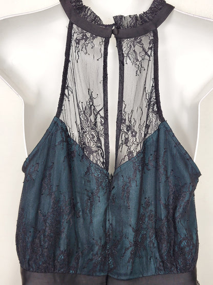 JLMB1 - NEW - RW and Co black lace halter fit n flare gown. Size 8