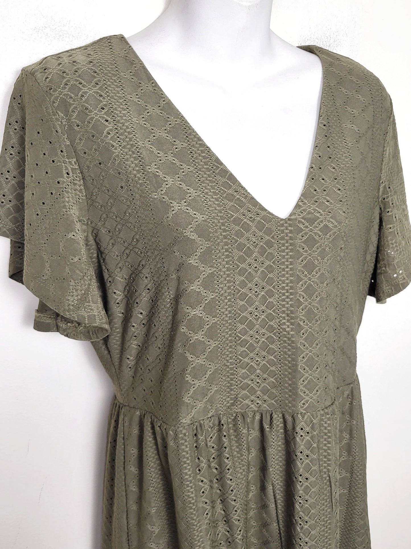 JLMB1 - Only olive green "Sandra" eyelet dress. Size medium
