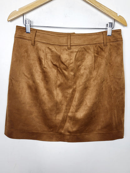 JLMB1 - RW and Co. tan faux suede button down A-line mini skirt. Size 8