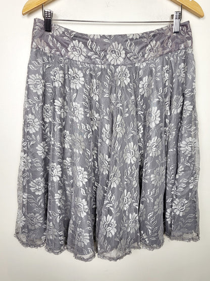 JLMB1 - MNG grey and silver floral print lace skirt. Size 8