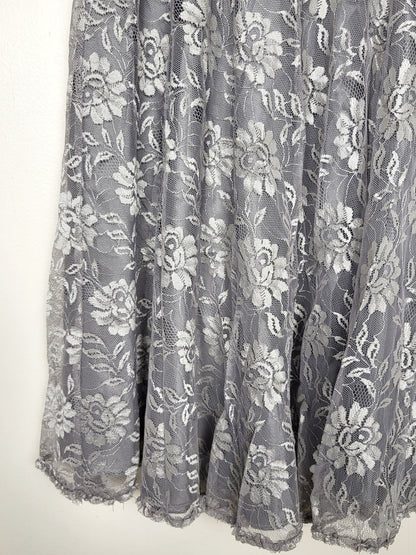 JLMB1 - MNG grey and silver floral print lace skirt. Size 8