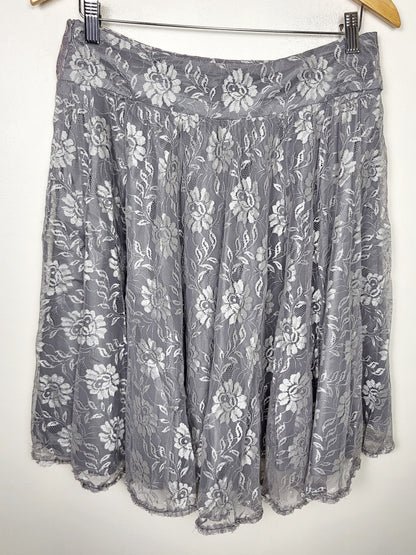 JLMB1 - MNG grey and silver floral print lace skirt. Size 8