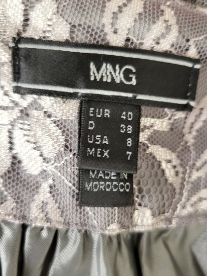 JLMB1 - MNG grey and silver floral print lace skirt. Size 8