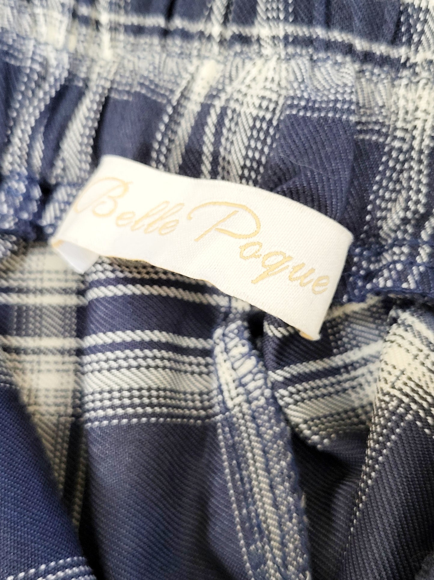 JLMB2 -Belle Poque blue plaid vintage inspired midi A-line swing skirt. Size large