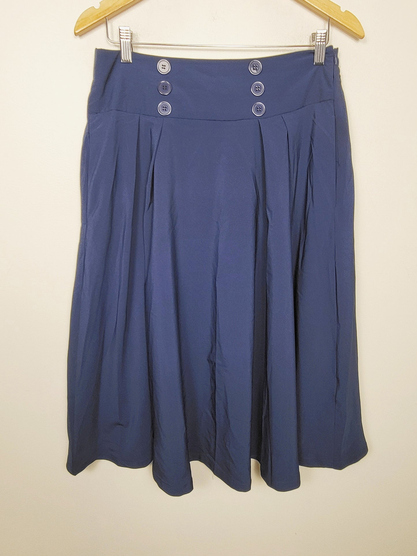 JLMB2 - Belle Poque navy vintage inspired A-line midi swing skirt. Size large