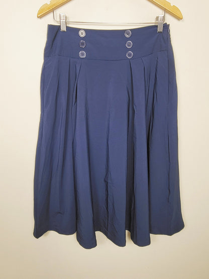 JLMB2 - Belle Poque navy vintage inspired A-line midi swing skirt. Size large