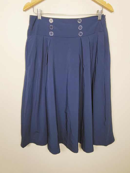 JLMB2 - Belle Poque navy vintage inspired A-line midi swing skirt. Size large