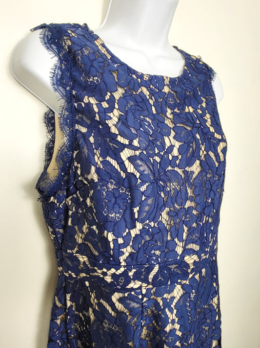 JLMB2 - Darling London blue lacey fit and flare sleeveless midi dress. Size 12