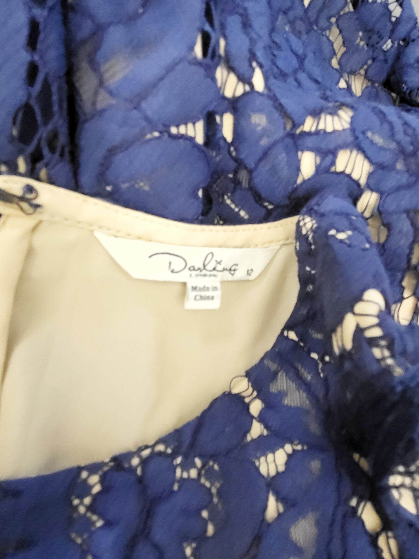 JLMB2 - Darling London blue lacey fit and flare sleeveless midi dress. Size 12