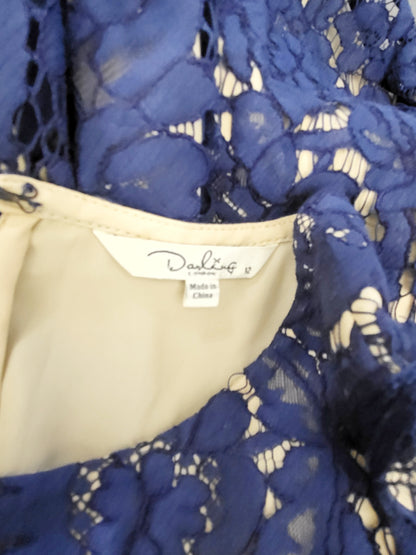 JLMB2 - Darling London blue lacey fit and flare sleeveless midi dress. Size 12