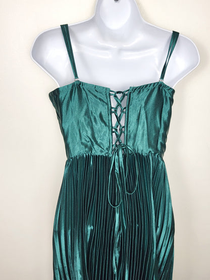 JLMB2- NEW - Eva and Lola mineral green satin pleated gown. Size Medium