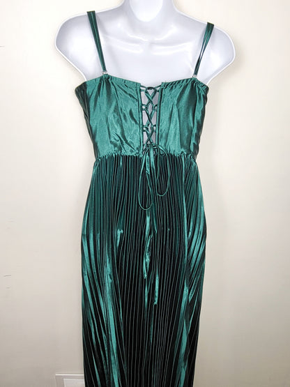 JLMB2- NEW - Eva and Lola mineral green satin pleated gown. Size Medium