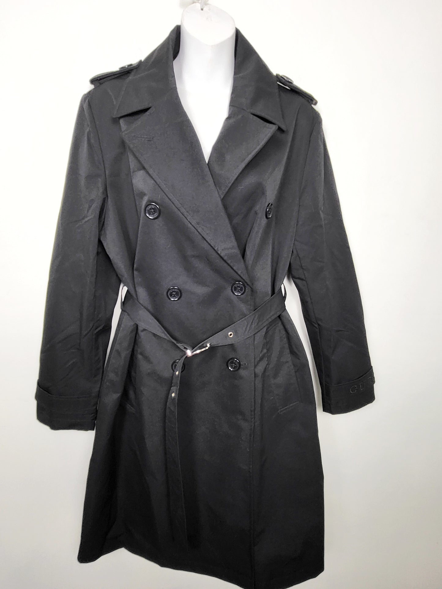 JLMB2 - Guess black double breasted belted trench coat. Size medium