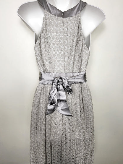 JLMB2 - London Times open knit mid dress with satin halter neckline. Size 8