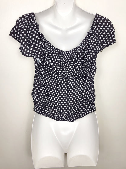 CHSP2 - Streetwear Society black patterned ruffle bodysuit. Size large