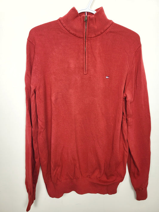 CHSP2 - Tommy Hilfiger red quarter zip pullover cotton sweater. Men's medium