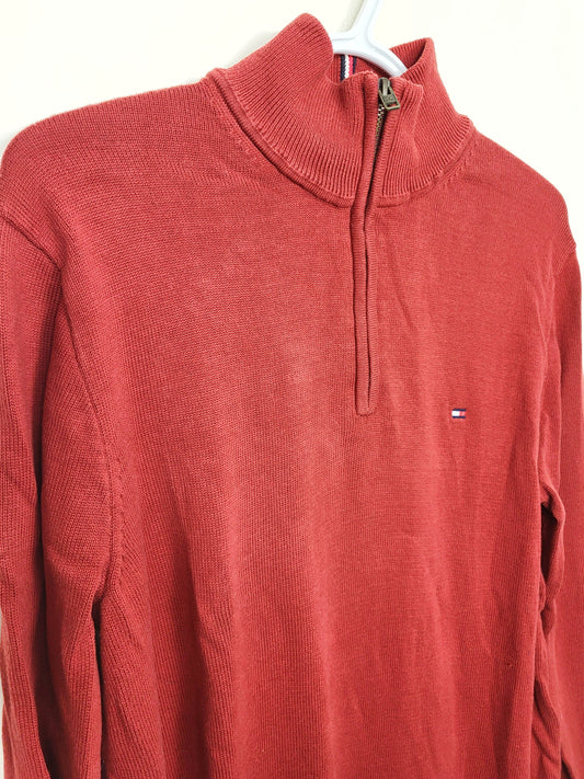 CHSP2 - Tommy Hilfiger red quarter zip pullover cotton sweater. Men's medium