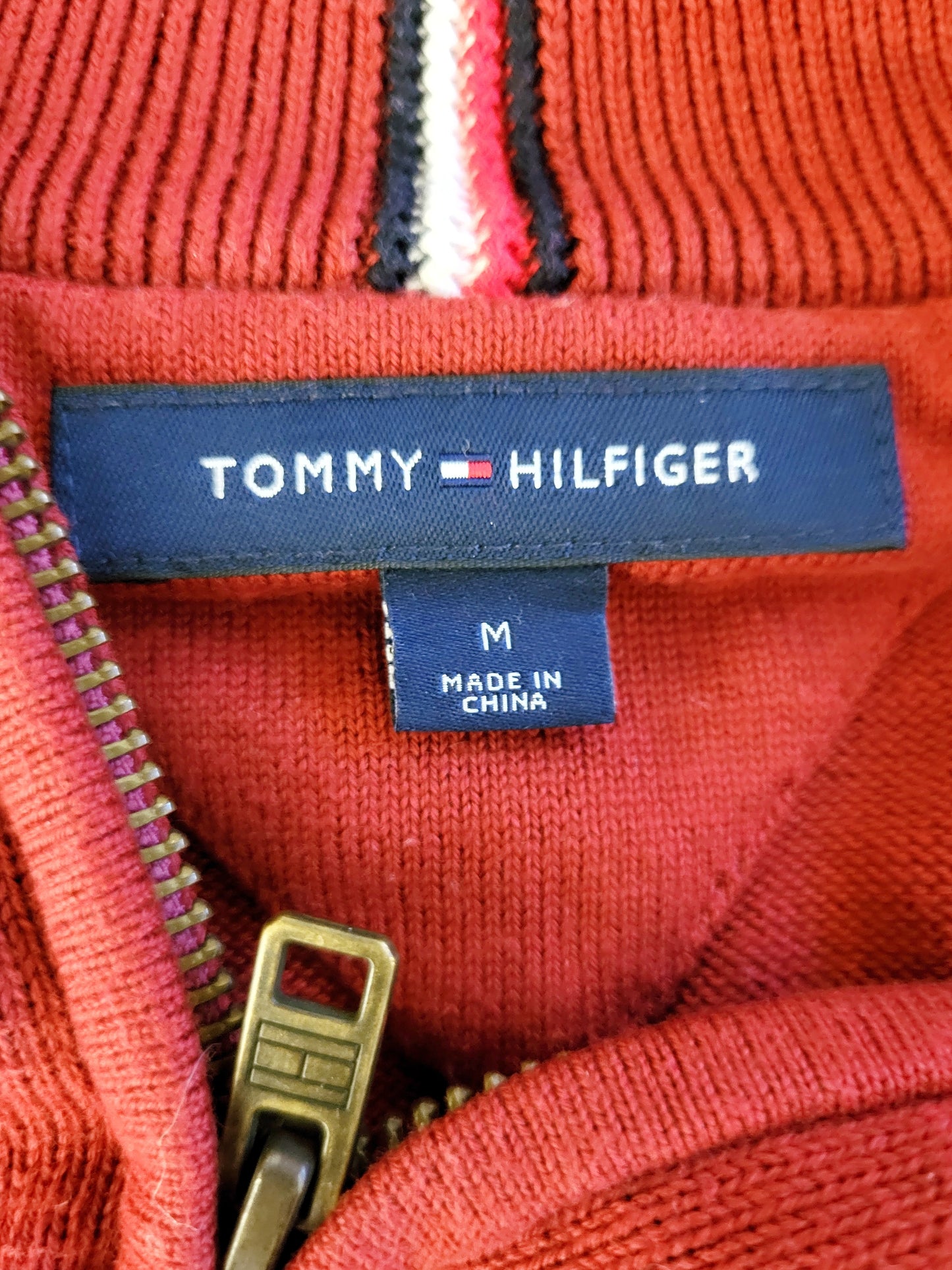 CHSP2 - Tommy Hilfiger red quarter zip pullover cotton sweater. Men's medium