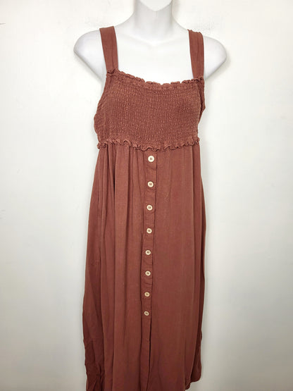 BRNA1 - Wishlist chocolate brown linen blend midi dress