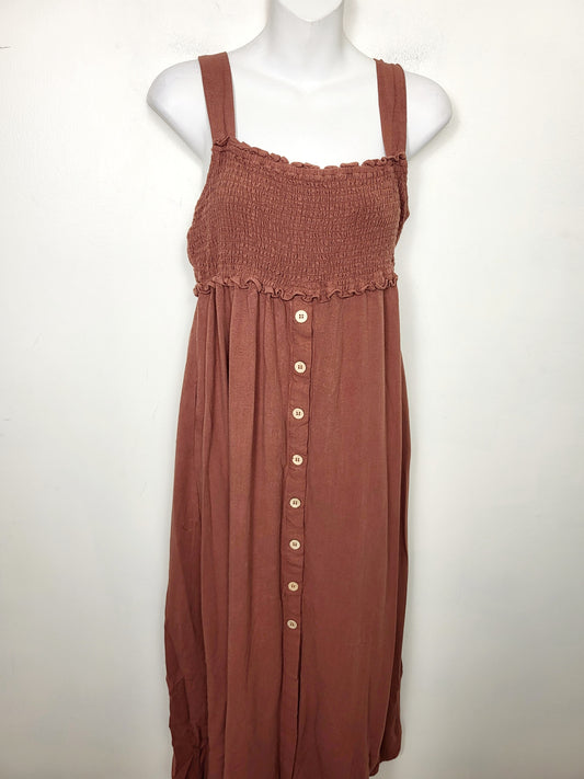 BRNA1 - Wishlist chocolate brown linen blend midi dress