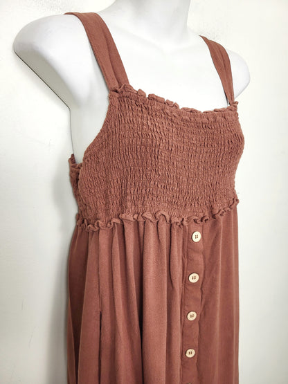 BRNA1 - Wishlist chocolate brown linen blend midi dress