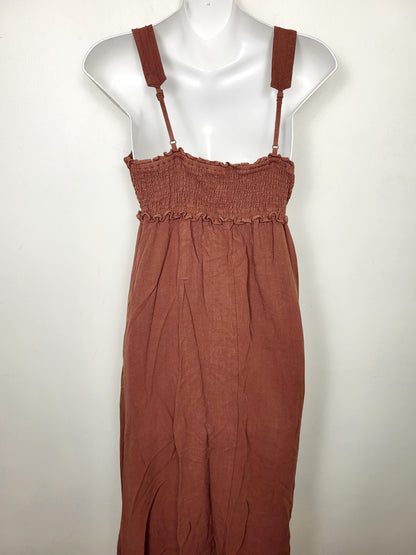 BRNA1 - Wishlist chocolate brown linen blend midi dress