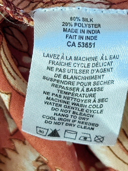 BRNA - Chai Fashions burnt orange floral patterned wide leg silk palazzo pants. Size medium