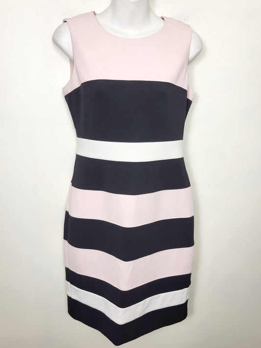 CHSP3 - Tommy Hilfiger black, pink, striped colour block sheath dress. Size 4