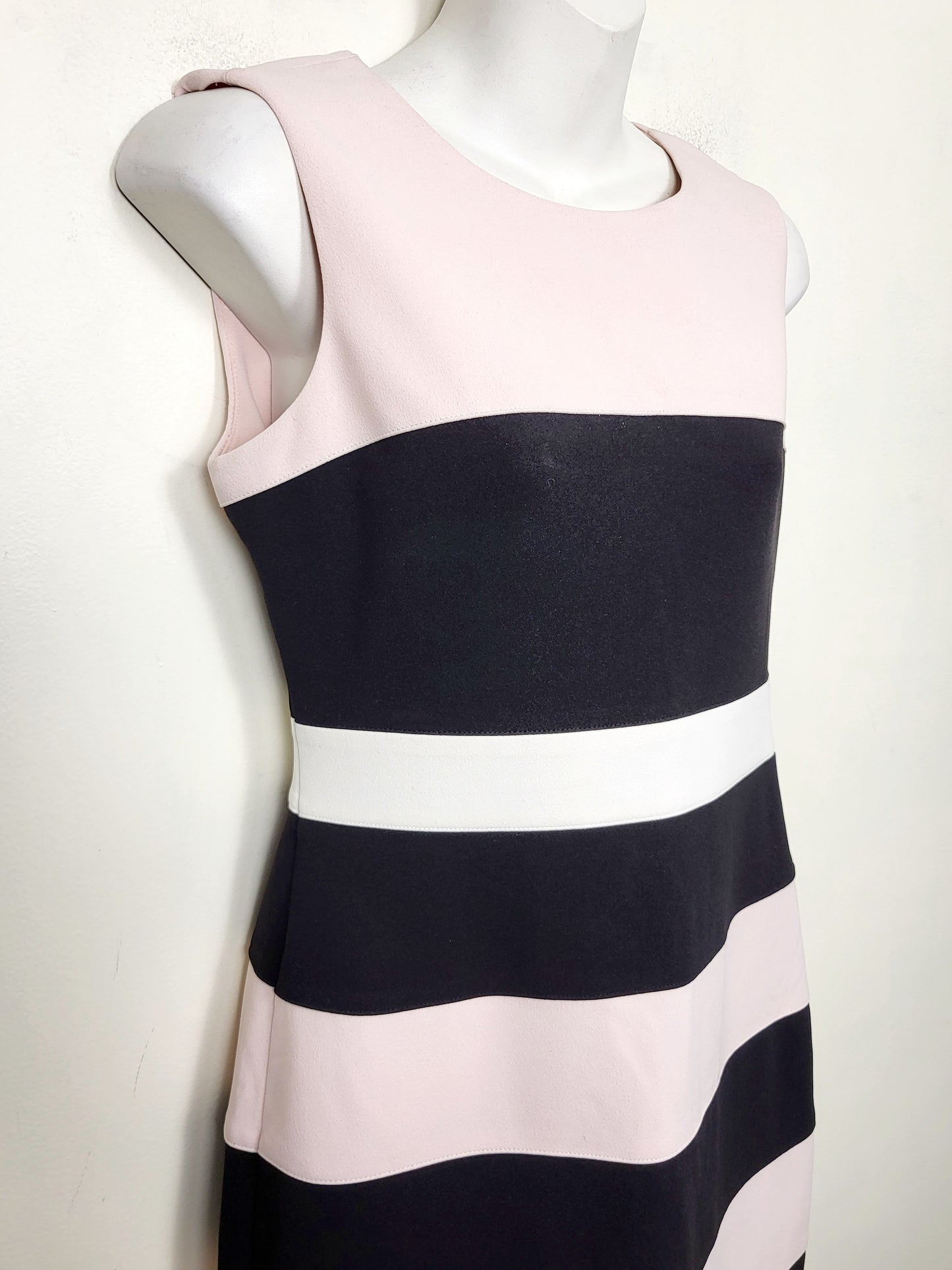 CHSP3 - Tommy Hilfiger black, pink, striped colour block sheath dress. Size 4