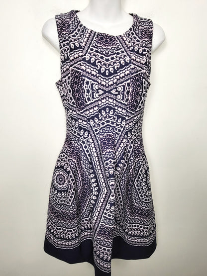 CHSP3 - Vince Camuto navy and pink patterned fit and flare dress. Size 6