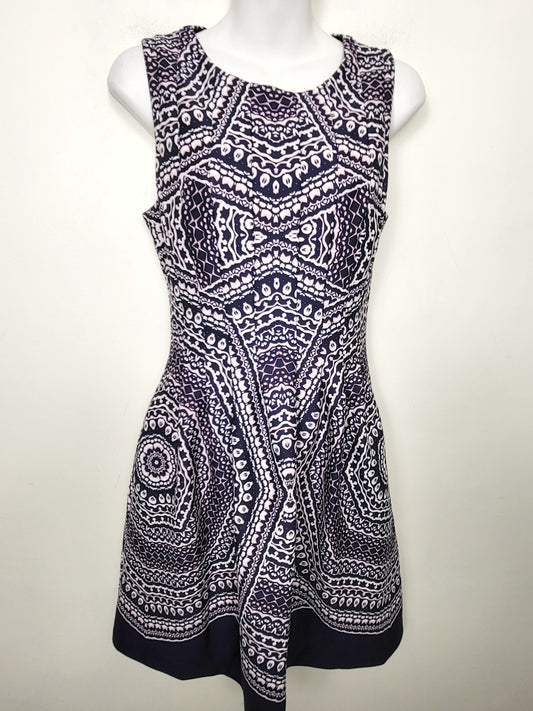 CHSP3 - Vince Camuto navy and pink patterned fit and flare dress. Size 6