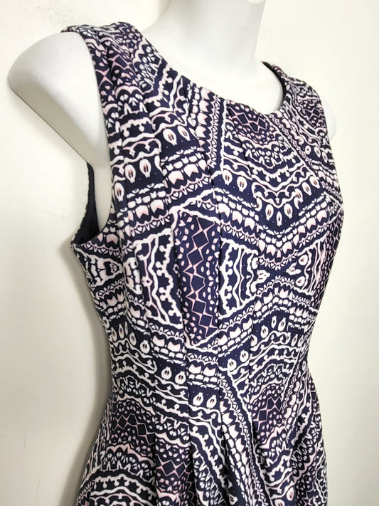 CHSP3 - Vince Camuto navy and pink patterned fit and flare dress. Size 6