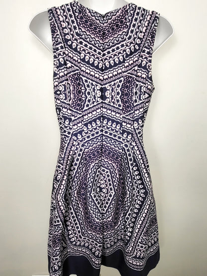 CHSP3 - Vince Camuto navy and pink patterned fit and flare dress. Size 6
