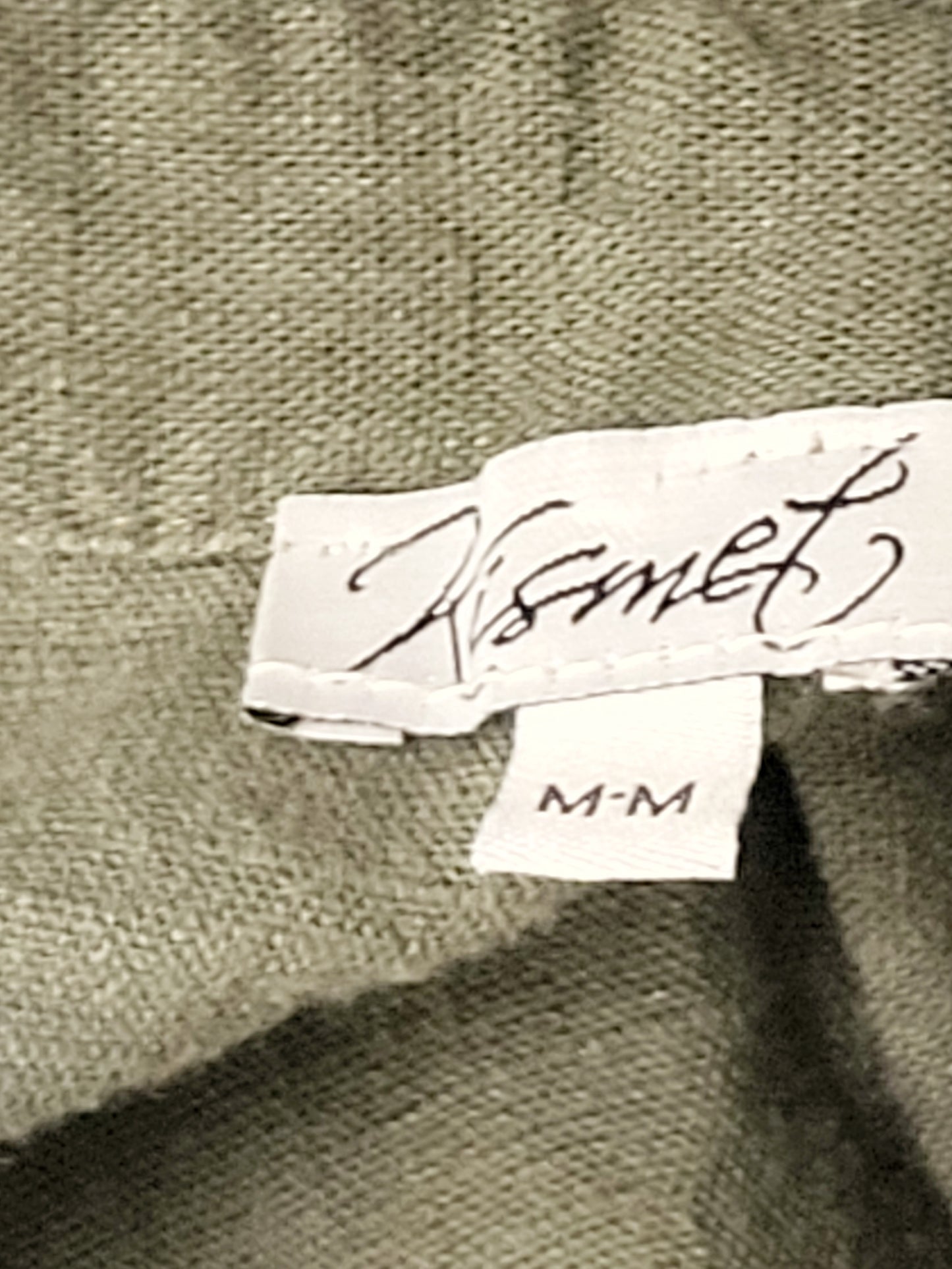 Kismet army green rayon / linen blend button down shirt. Size medium