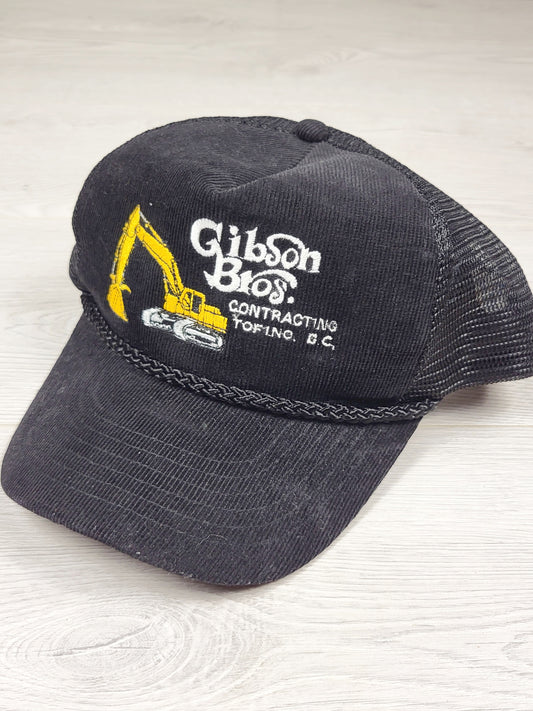 Vintage black corduroy Gibson Bros. snapback hat.