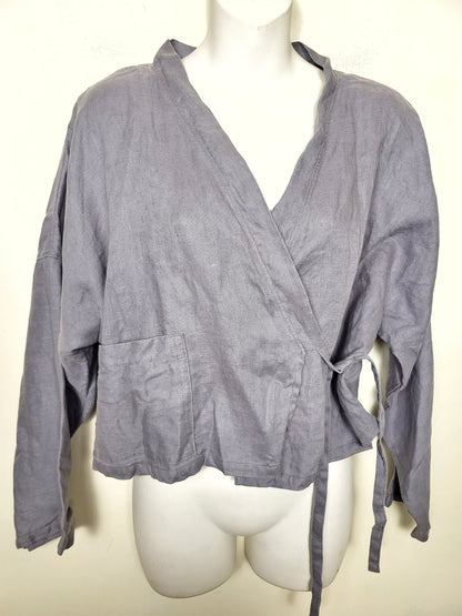 Nomi Design grey linen wrap top. Size medium