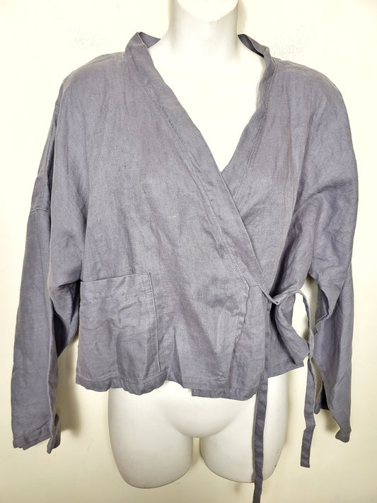 Nomi Design grey linen wrap top. Size medium