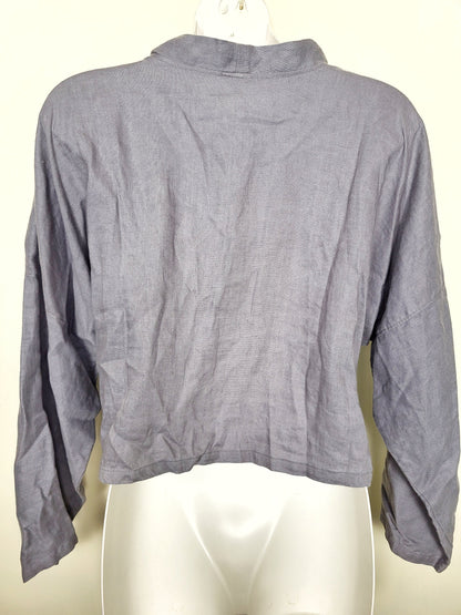Nomi Design grey linen wrap top. Size medium