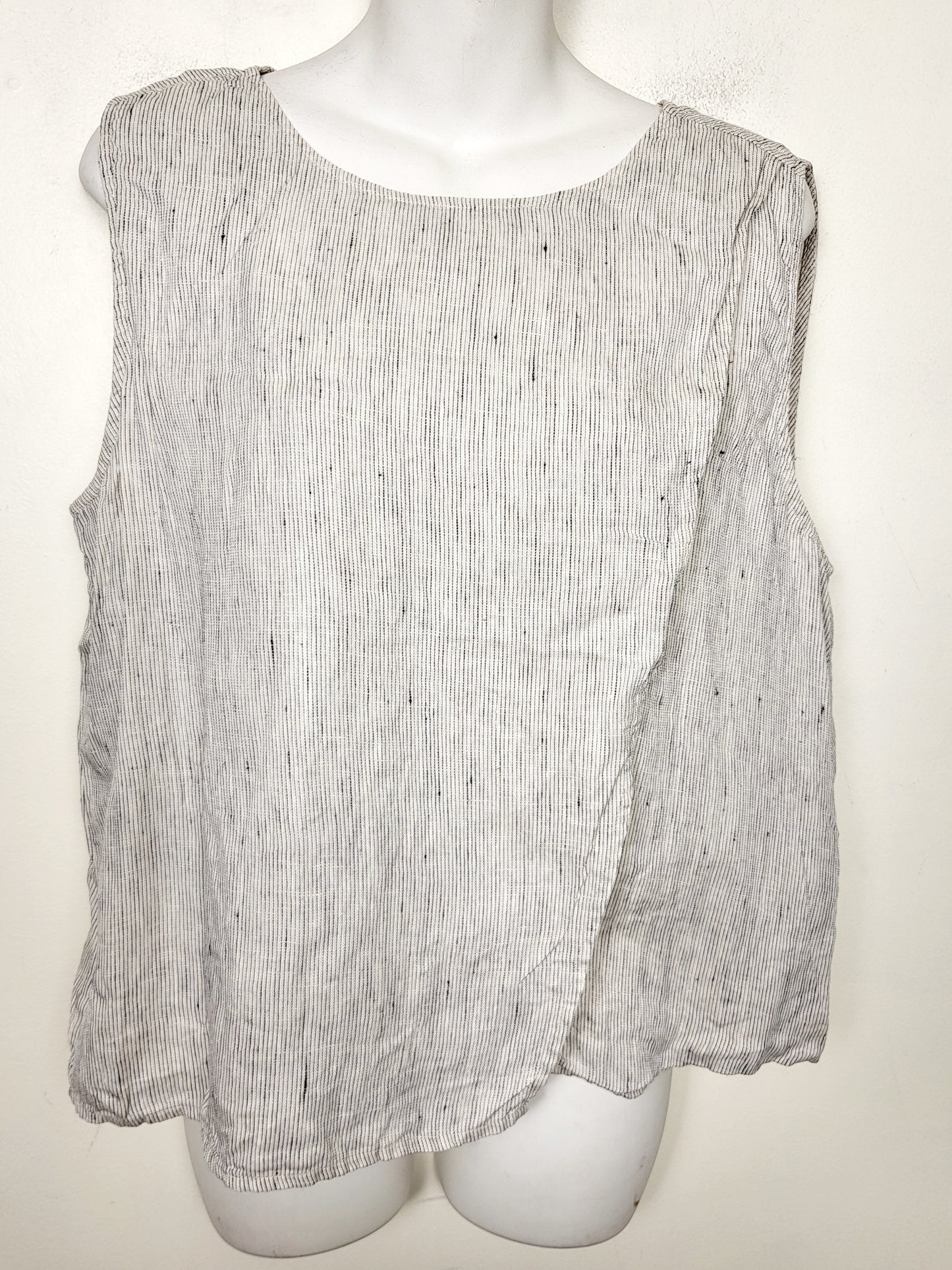 Eileen Fisher white striped sleeveless linen top. Size medium