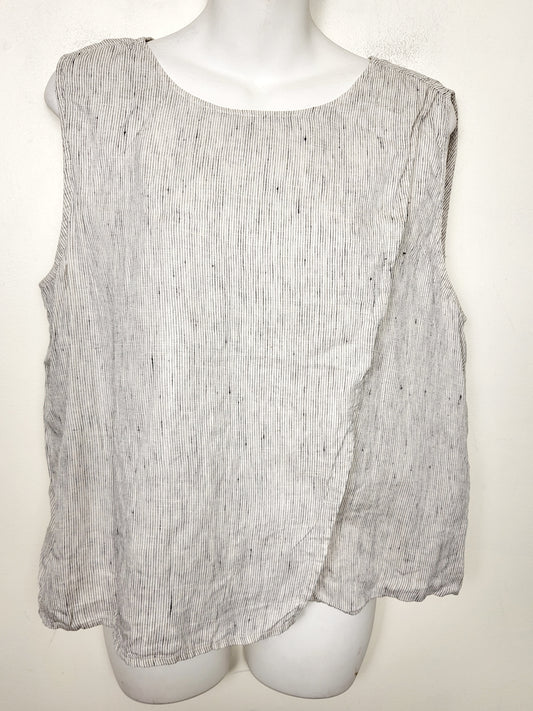 Eileen Fisher white striped sleeveless linen top. Size medium