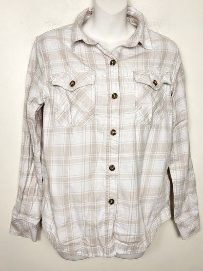 Frank by Frank and Oak beige and white plaid button down "Kapok" shirt. Size small