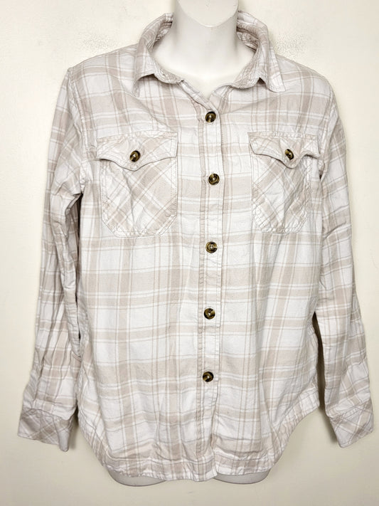 Frank by Frank and Oak beige and white plaid button down "Kapok" shirt. Size small
