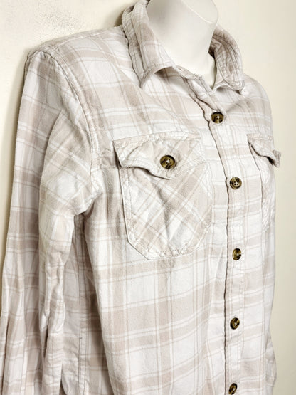 Frank by Frank and Oak beige and white plaid button down "Kapok" shirt. Size small