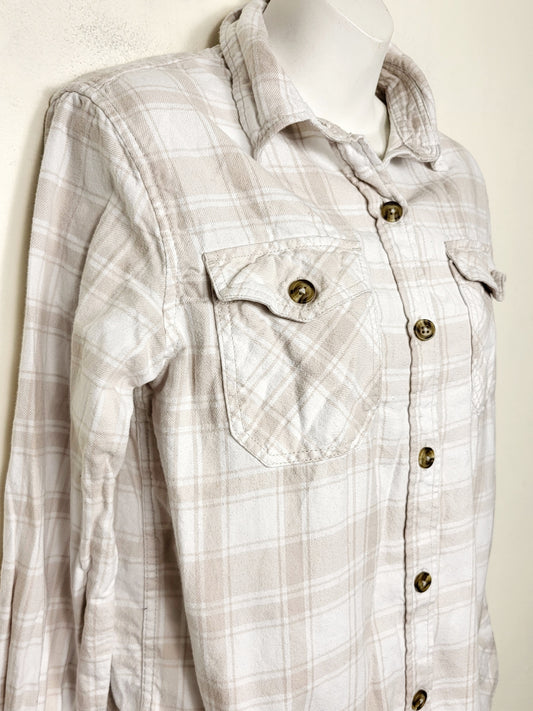 Frank by Frank and Oak beige and white plaid button down "Kapok" shirt. Size small